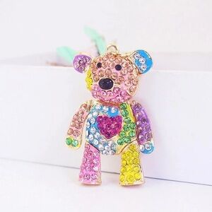 Teddy Bear Sparkly Alloy Bag Charm Keychain NEW